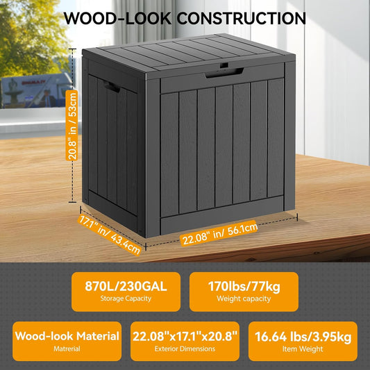 KAMABOKO Deck Box, 32 Gallon Resin Indoor and Outdoor Storage Boxes Waterproof for Garden Tools, Pool Accessories Storage Bench, Patio Furniture and Cushions with Lockable Lid, Black