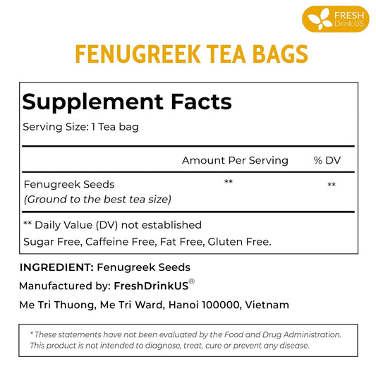 FreshDrinkUS, Premium 75 Fenugreek Tea Bags, 100% Natural & Pure from Fenugreek. Fenugreek Herbal Tea. Made with Natural Material Tea Bags. No Sugar, No Caffeine, No Gluten, Vegan.