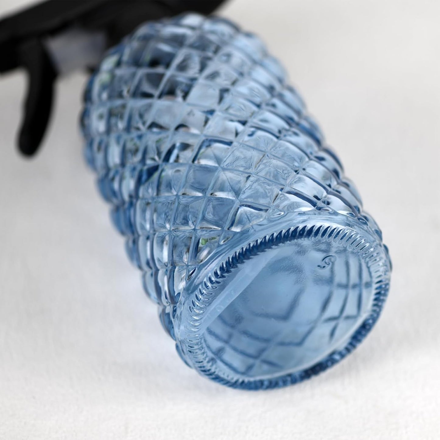 12Oz Glass Plant Spray Bottle, Gem Pattern Glass Sprayer, Watering Can with Black Plastic Top Pump, Handheld Watering Can for Indoor Outdoor Potted Plants and Greenery (Blue)