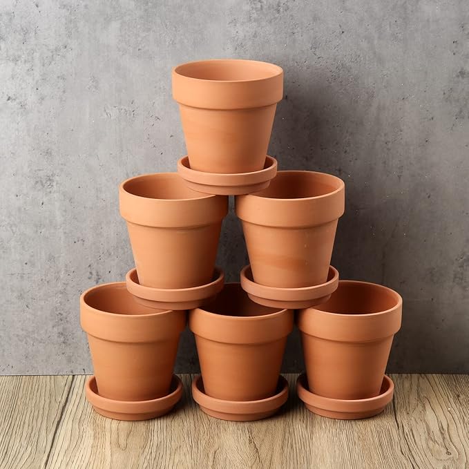 Briful 6 PCS Mini Terracotta Plant Pots 3.9"x3.9" Flower Pots Clay Pottery Planter with Saucer and Drainage Hole Cactus Succulent Nursery Pots- Great for Plants,Crafts