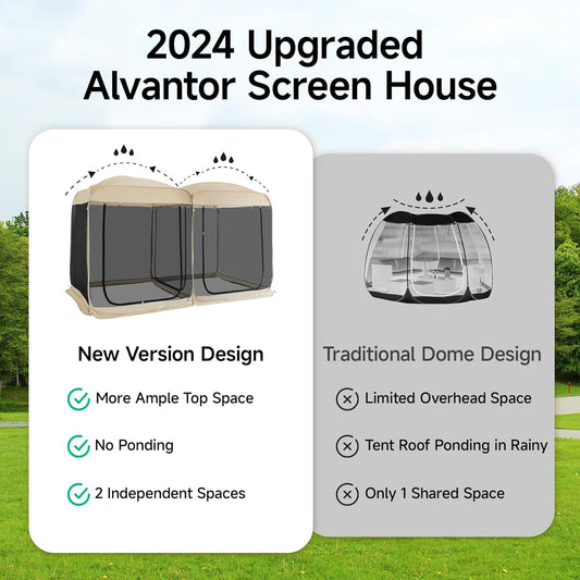 Alvantor Screen House Gazebo, 6-10-15 Person Pop Up Igloo Screened Canopy Tent with Mosquito Netting Sides, Instant UV Resistant Sun Shelter for Garden, Patio, Backyard