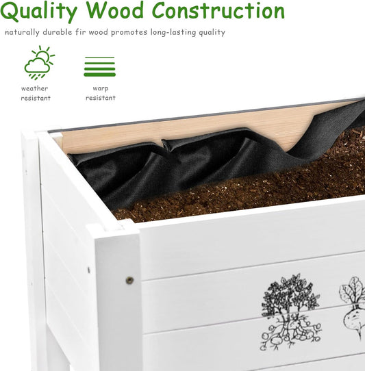 WONDER GARDEN Raised Garden Bed-Planters for Outdoor Plants - Wood Planter Boxes Outdoor for Kids with Legs and DIY Chalkboard for Vegetables Flower Herb(White)