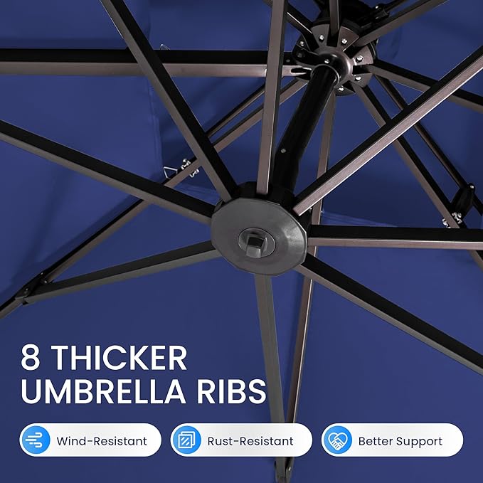 10x10 FT Cantilever Patio Umbrella Double Top Outdoor Square Large Heavy Duty Aluminum Offset Umbrellas with 7 Level Tilt 360-degree Rotation for Pool Garden Deck, Deep Navy