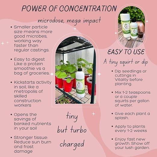 VermisTerra Vitality 16 oz - Growth Accelerator, Energy Booster, Seedling Fertilizer, Organic Plant Food, Promote Rapid Growth, All Plants, Root Cuttings, Will Not Burn, Reduces Transplant Shock