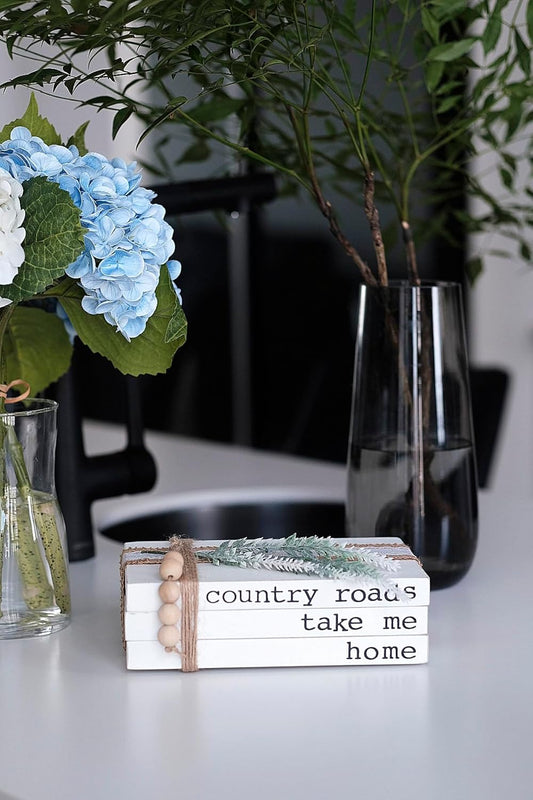 Lavender Inspired Decorative Books for Home Decor| Boho Chic Coffee Table Books Decor|Set of 3 Faux Books Stack for Fireplace Mantle Decoration| Entryway Table Decor| Farmhouse Living Room Decor| Neutral Home Decor-Country Roads,Take Me Home Sign