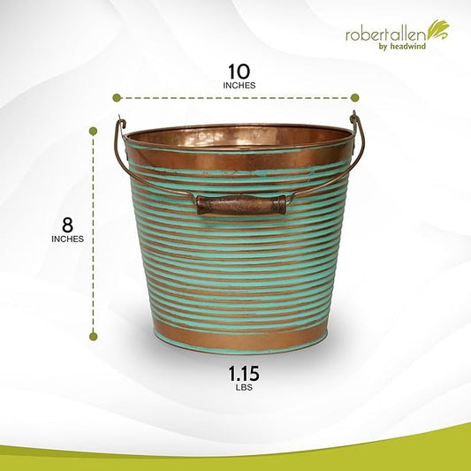 Headwind Vintage Collection Ribbed Planters – Vintage Copper Flower Pots 10 Inch Indoor Plant Pots Bucket for Peace Lily, Pothos, & Lavender, Petunias, Basil Plant for Outdoor by Robert Allen