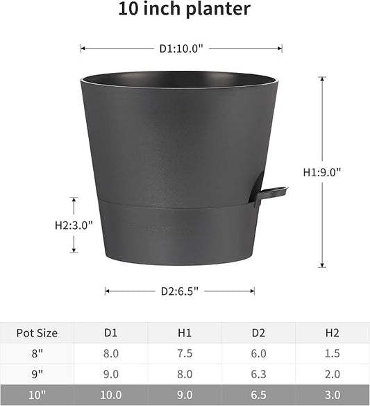 FaithLand 2-Pack 10 Inch Planter Pots for Indoor Outdoor Plants, Self Watering Flower Pots with Deep Reservoir, Black …