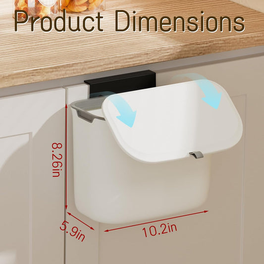 1.9 Gallon Kitchen Compost Bin Hanging Small Trash Can with Lid Under Sink Dual Installation & Triple-Seal Technology, Odorless Kitchen/Bathroom/Office Trash Can for Home, RV