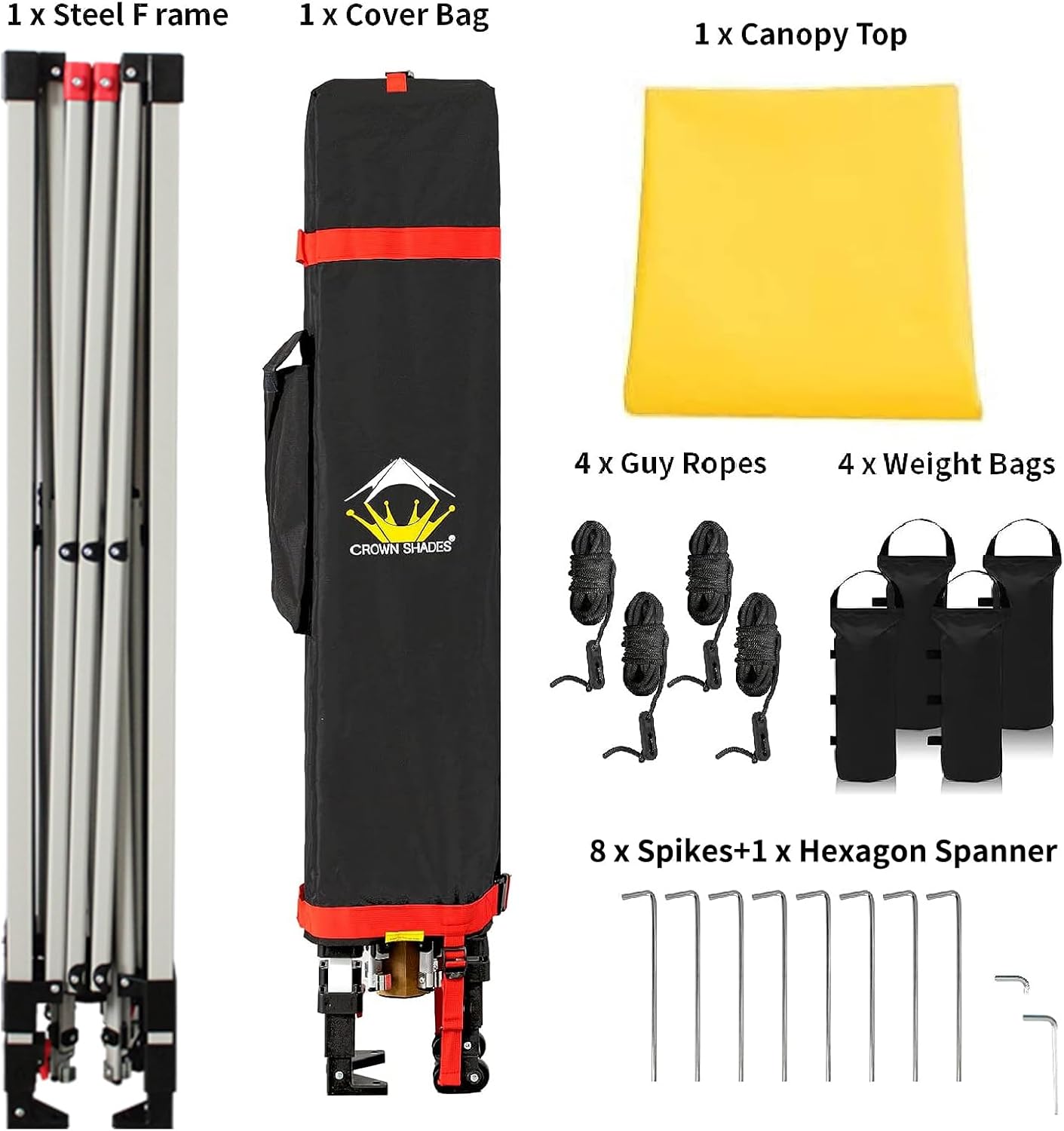 Crown Shades 10x10 Pop Up Canopy - Beach Tent with One Push Setup - Outdoor Sun Shade for Events, Parties, Camping - Gazebo with STO-N-Go Cover Bag, Silver Coated Top, 3 Height& 4 Sand Bags, Yellow
