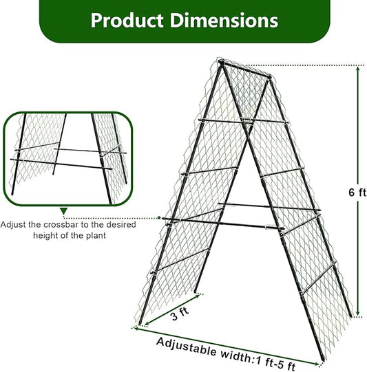 Garden Trellis for Climbing Plants, A-Shape Garden Plant Support Frame for Raised Bed Vegetables, Provides Support for Beans, Tomatoes and Cucumber, Black