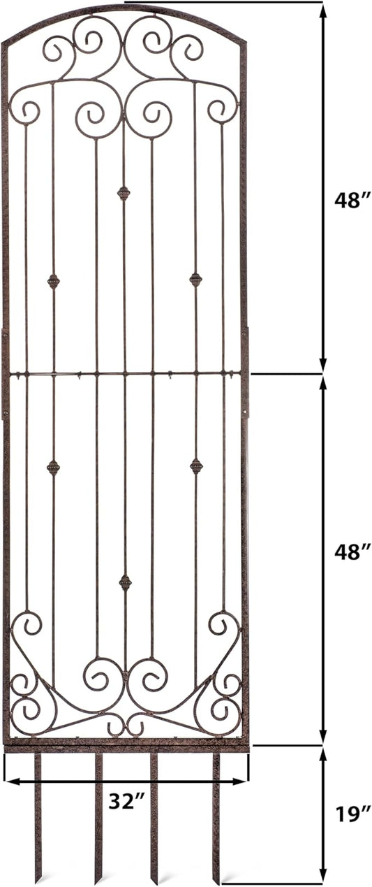 H Potter Premium 8-Foot Iron Garden Trellis - Heavy Duty Plant Support for Climbing Vines & Privacy Screen