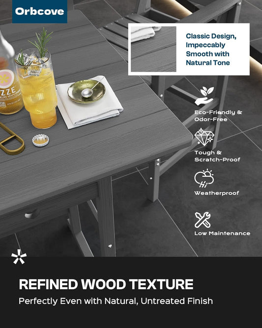 5-Piece Bar Height Outdoor Table and Chairs Set, HDPE Wood Grain Patio Bar Table and Chairs with Heart Cutout Design, Weather-Resistant Bar Height Furniture for Deck, Porch, Pool (Grey)