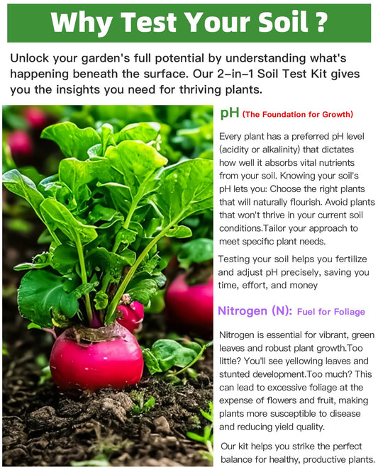 2-in-1 pH & Nitrogen Soil Test Kit, Home Soil Testing Kit for Lawns Gardening Grass Vegetables Nutrients, Soil pH Nitrogen Tester Strips Separately Sealed in Foils, Easy to Use, Rapid Results