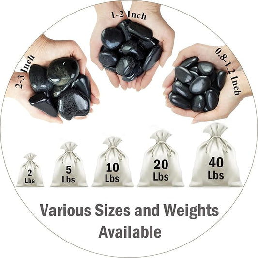 5 lbs Polished Black River Rocks, 1-2 Inch Decorative Pebbles for Indoor Plants. Black Stones for Planters, Vase, Garden Landscape and Outdoor Decorative Stones