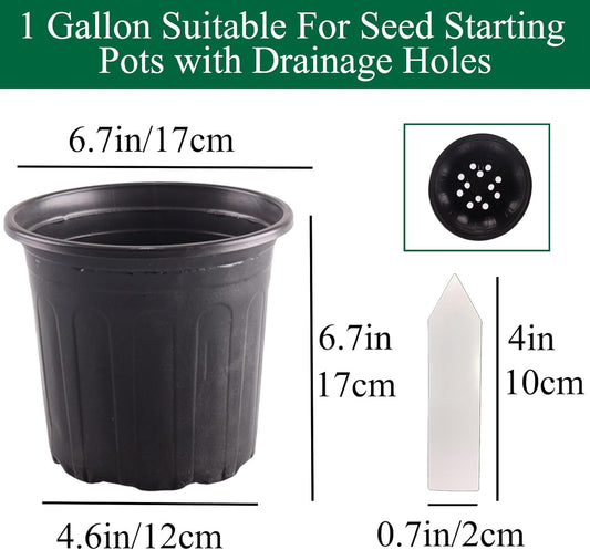 50 Pack 1 Gallon Flexible Plant Nursery Pots Plastic Seedling Starting Pots with Drainage Holes Soft Flower Pots Plant Container with Plant Labels, Black