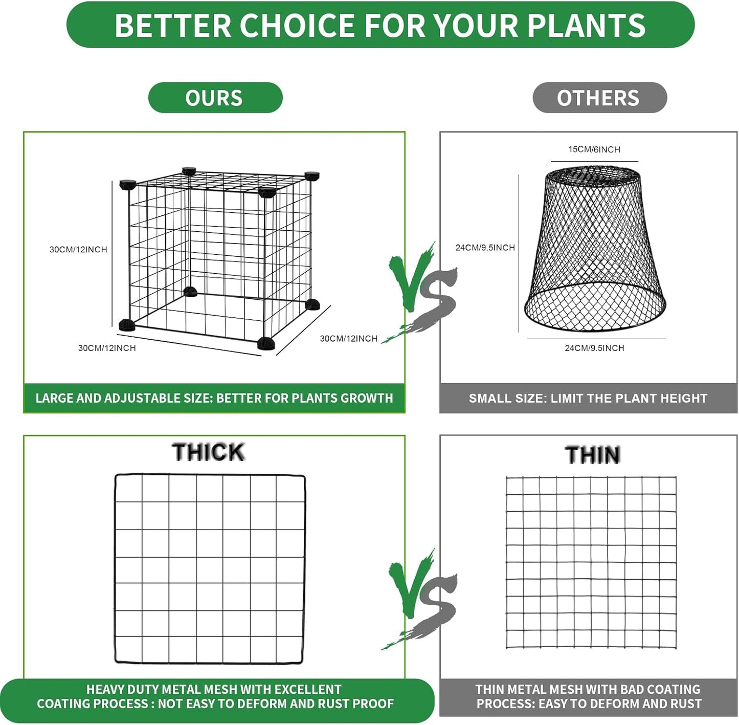 DYAUS 2 Packs Plant Protectors from Animals, Metal Plant Protector, 12" x 12" Plant Cage Outdoor, 10Pcs Metal Mesh Chicken Wire Cloche, Sturdy Plant Covers from Animals, Garden Cloches for Plants