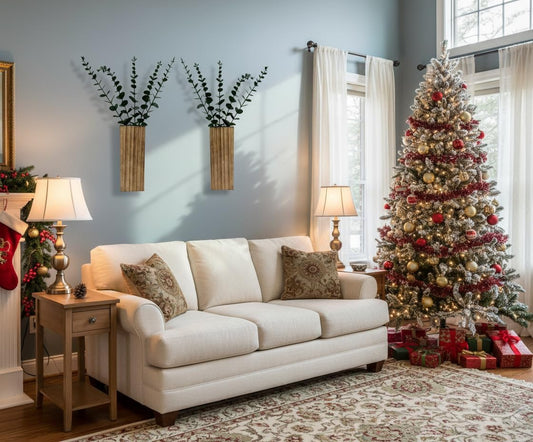 2 Pieces Wooden Wall Hanging Plant Pots Vase Contains Artificial Green Plants for Indoor Fake Plants Greenery Flowers, Modern Planters for Bathroom, Living Room, Kitchen Decor, (Wood Color)