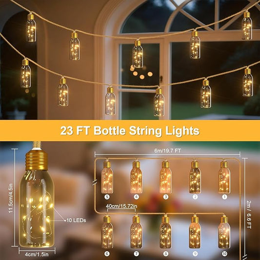 SoulBay LED String Lights with Remote, 19.7 FT Outdoor Waterproof USB Rechargeable Rope Lights, Timer Function for Patio, Camping, Indoor Yard, Christmas Decor