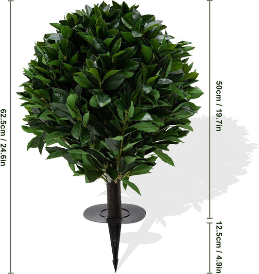 24" Outdoor Evergreens in Outdoor Artificial Shrub Potted Plant Plant for Indoor Porch of Home and Office 2 Pieces a Set Topiary Trees Faux Boxwood with Spike. Easy to Push in The Ground