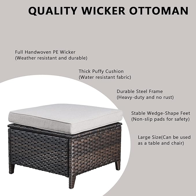 Rilyson Wicker Patio Furniture Set - 6 Piece Rattan Outdoor Sectional Conversation Sets with 2 Sofa,2 Armrest Chairs and 2 Ottomans for Porch Deck Garden(Brown/Beige)