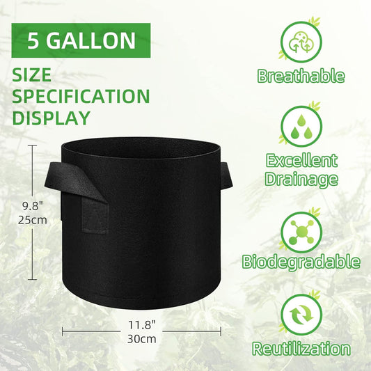 200-Pack 5 Gallon Fabric Grow Bags, Heavy Duty Thickened Nonwoven Plant Grow Bags Aeration Fabric Pots with Handles for Plants