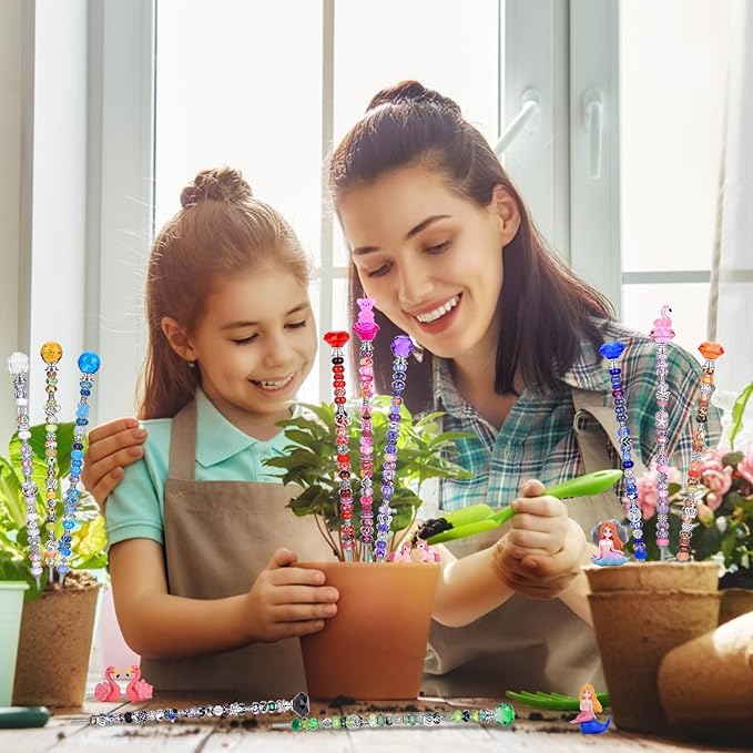 AIPRIDY 238 Pcs DIY Fairy Wand Garden Stakes Kit,Multiple Color Scheme European Beads Crystal Diamond Tops and 12 or 10 Inch Threaded Rods,Stainless Steel Stakes with Diamond Toppe (Hybrid)