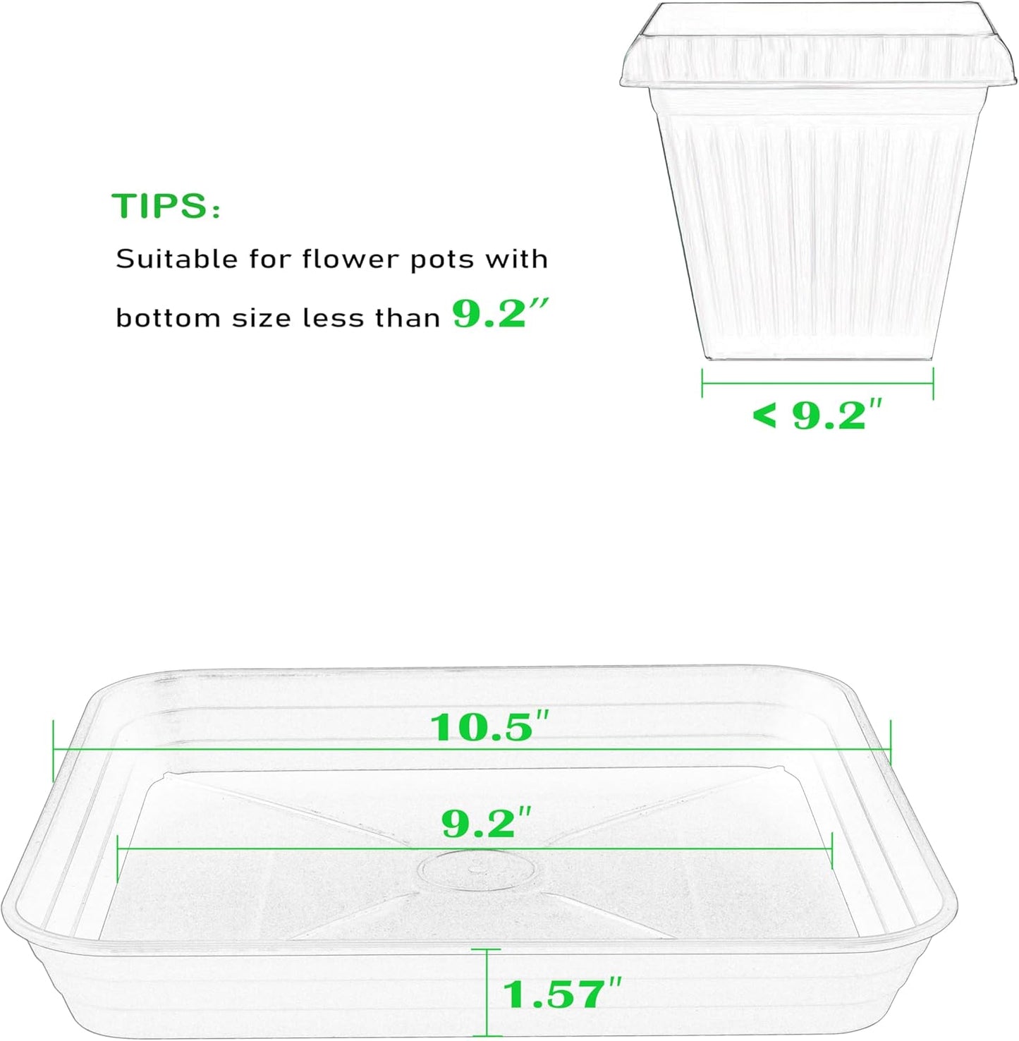4 Pack Square Plant Saucer Tray 10 inch, 6 8 10 12 14 16 18 20 inch Heavy Duty Plastic Square Plant Saucers for Indoors Outdoor, Flower Planter Drip Trays for Pots, Seed Starting Tray