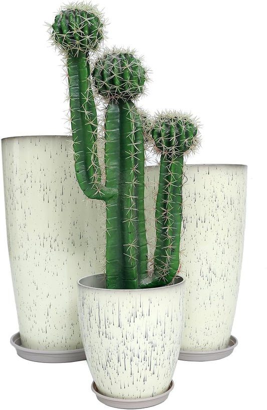 24,21,11 Inch Large Plastic Planters with Drainage Hole and Saucer - Set of 3 Tall Plant Pots Indoor Flower Pot Tall Round Planters Outdoor Large Tall Planter