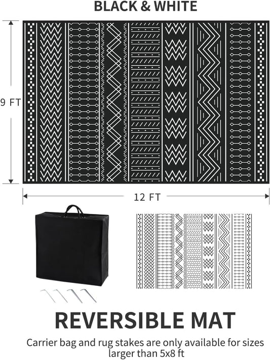 COCOER Outdoor Rug Carpet Waterproof 9x12 ft Patio Rug Mat Indoor Outdoor Area Rug for RV Camping Picnic Reversible Lightweight Plastic Straw Outside Rug for Patio Decor Decoration