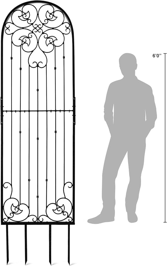 H Potter Black 8 Foot Tall Garden Trellis Wrought Iron Heavy Scroll Metal Decoration Lawn Patio and Wall Decor Screen for Rose Clematis Ivy Weather Resistant Patio Wall Art X Large (X-Large Black)