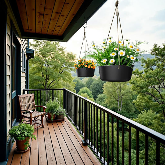 10.7 Inch Hanging Planter for Outdoor Indoor Plants,2 Pack Hanging Flower Pots with Drain Holes for Garden Home Decor Use (Black)