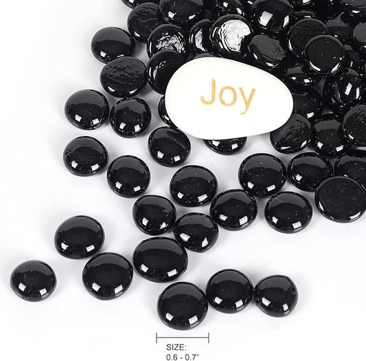 11LB Fire Glass Beads Flat Glass Marbles for Outdoor Fire Pit and Fireplace, Glass Gemstones for Vase Filler, Aquariums, Hydroponics Plants, Home Decor and Christmas DIY Craft, Black