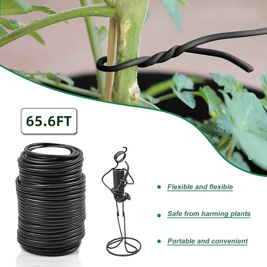 Decoroca Soft Plant Ties for Support - 65.6' Reusable Waterproof Plant Wire, Garden Twist, Office Organization and Decoration Binding(3pcs/Black)
