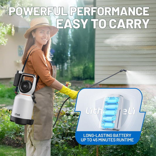 Litheli 20V Cordless Garden Sprayer, 1.3 Gallon/4.75L Pump Sprayer, Intelligent Pump Pressure Control, 2 Spray Modes for Spraying Plants, Garden Watering, with 2.0Ah Battery Included