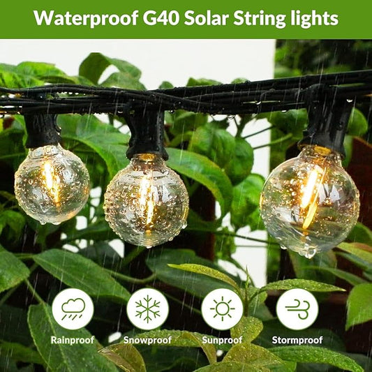 Lakumu 200FT(100FT*2) G40 Solar String Lights, Globe Outdoor String Lights with 72 E12 Waterproof LED Bulbs, 2700K Shatterproof Patio Lights, Solar Powered Hanging Lights