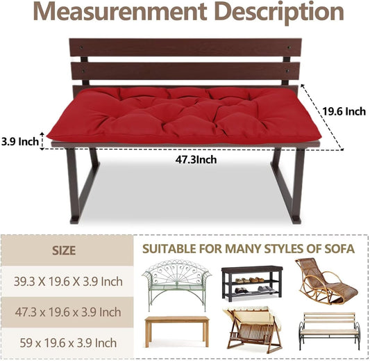 47.3 in Waterproof Indoor/Outdoor Garden Bench Seat Cushions,Thicken Patio Bench Soft Rocking Chairs Pad Lounger Seat for Wicker Loveseat Settee(47.3 X 19.6 X 3.9 inch,Red )