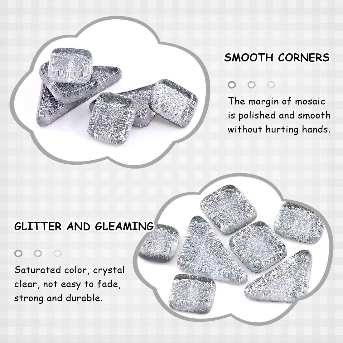 Swpeet 1 Pound Sliver Shine Crystal Series Mosaic Tiles Assortment Kit, Square and Triangle Genuine Mosaic Tiles Glitter Crystal Mosaic Perfect for Home Decoration Crafts Supply