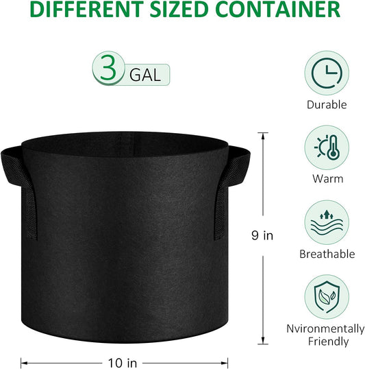 12-Pack 3 Gallon Thickened Non-Woven Grow Bags, Aeration Fabric Pots with Handles
