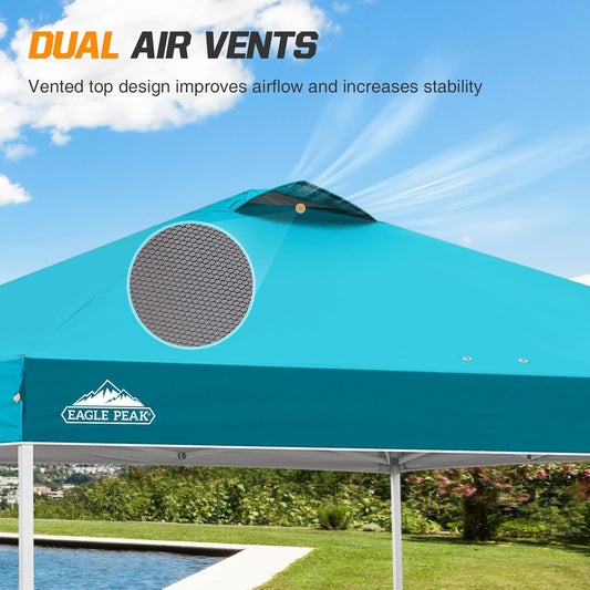 EAGLE PEAK Pop Up Canopy Tent with Wheeled Carry Bag, 8 Stakes, 4 Ropes, 4 Weight Bags, Easy Set Up Tent Canopy, 10x10 ft, 100sqft of Shade, Turquoise