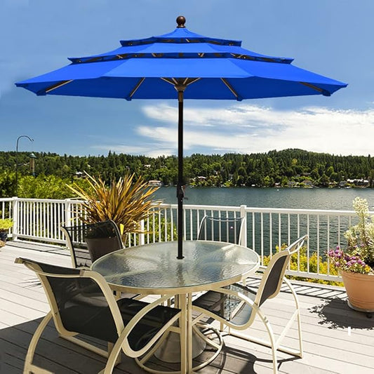 EliteShade USA 10-Year-Non-Fading 9Ft 3 Tiers Market Umbrella Patio Umbrella Outdoor Table Umbrella with Ventilation, Royal Blue