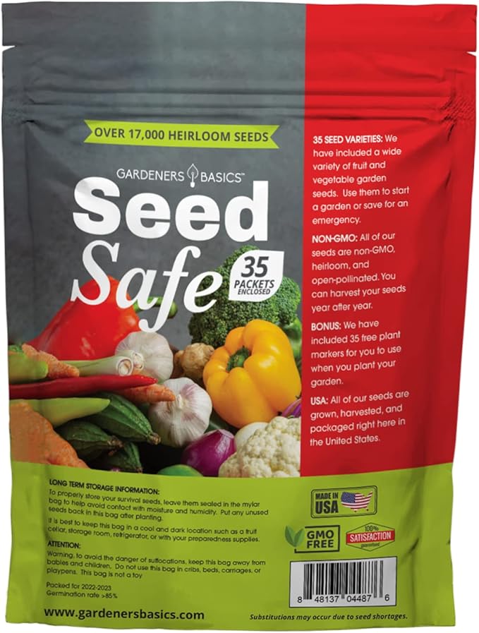 Gardeners Basics Seed Safe Kit โ 35 Easy-to-Grow Heirloom Vegetable Seeds for Beginners โ Non-GMO Garden Starter Set with 17,000+ Seeds โ Perfect Gardening Gift for New Gardeners or Families