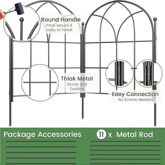 Black Garden Fences Animal Barrier, 12.55"*16.48" Garden Border Fencing, Rustproof Metal No Dig Fence for Dogs, Outdoor Fence, Dog Fencing for Patio, Flower Bed, Farm (Medium 10 Pcs)