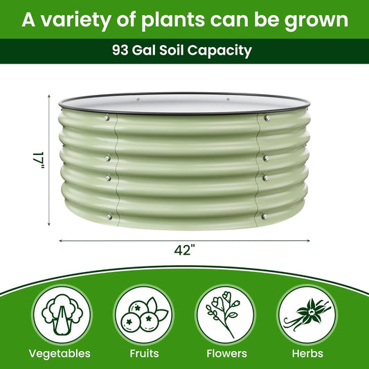 Round Raised Garden Bed Kit, 3.5x3.5x1.4Ft Outdoor Zinc-Aluminum-Magnesium Metal Flower Beds Stainless Steel Patio Ground Planter for Planting Vegetables (Light Green)