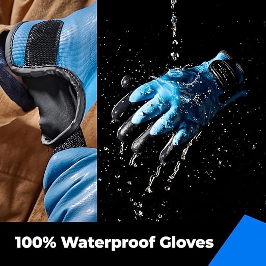 toolant 100% Waterproof Gloves Bulk Pack, 3 Pairs, Winter Work Gloves for Cold Temperature, Touchsreen, Warm Gloves for Freezer, Fishing and Gardening, With Grip, Blue, XX-Large