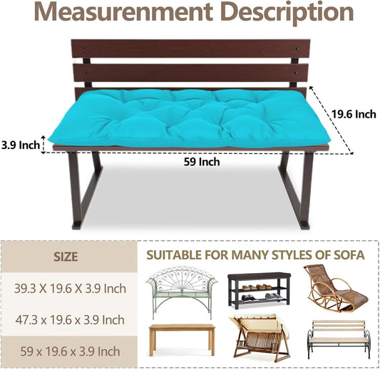 Waterproof Indoor/Outdoor Garden Bench Seat Cushions,Thicken Patio Bench Soft Rocking Chairs Pad Lounger Seat for Wicker Loveseat Settee(59 X 19.6 in,Turquoise