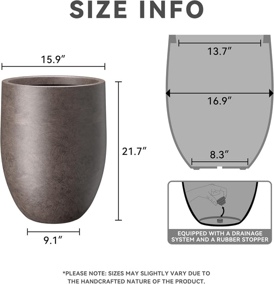 Kante Tall Concrete Planter, 21.7-Inch Height Weathered Brown Large Indoor Outdoor Plant Pot with Drainage Hole for Patio Garden Home, Modern Decor for Flowers and Tree