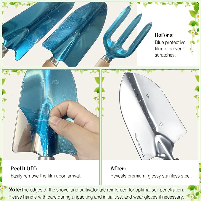 Garden Tools 9-Piece Heavy Duty Gardening Hand Tools with Floral Organizer Tote Bag, Rust-Proof Garden Tool Set, Thickened Repotting Mat, Gardening Gifts for Women Mom, Green