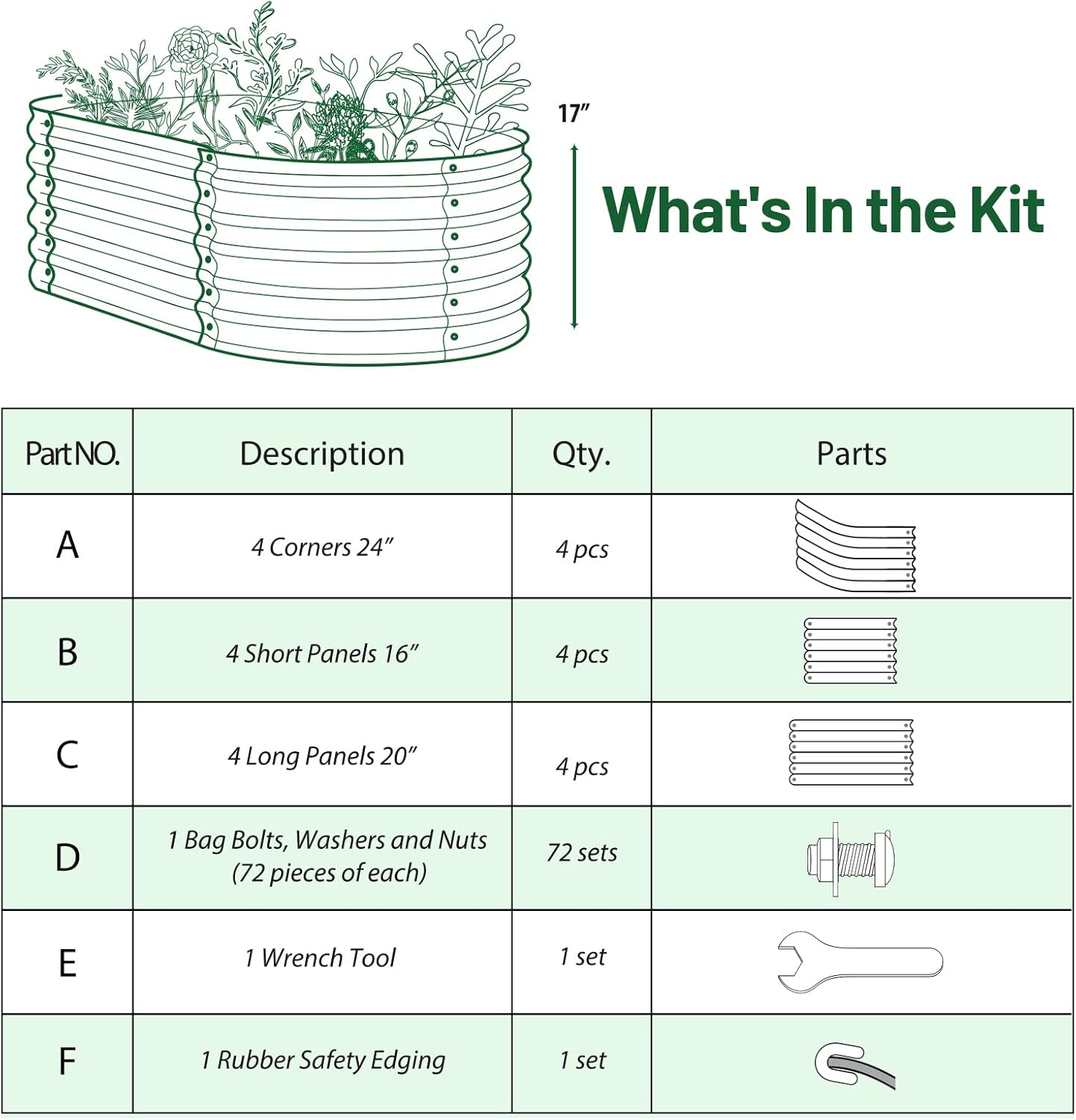 OLLE Galvanized Raised Garden Beds, 12-in-1 Metal Outdoor Plant Boxes for Vegetables, Cobalt Blue 17" Tall