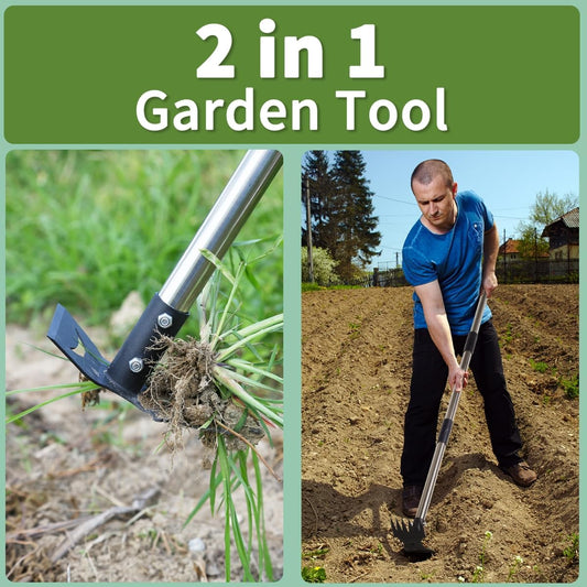 Weed Puller Tool, 78" Manual Weeder Remover Tool, 2 in 1 Stand Up Rake for Garden