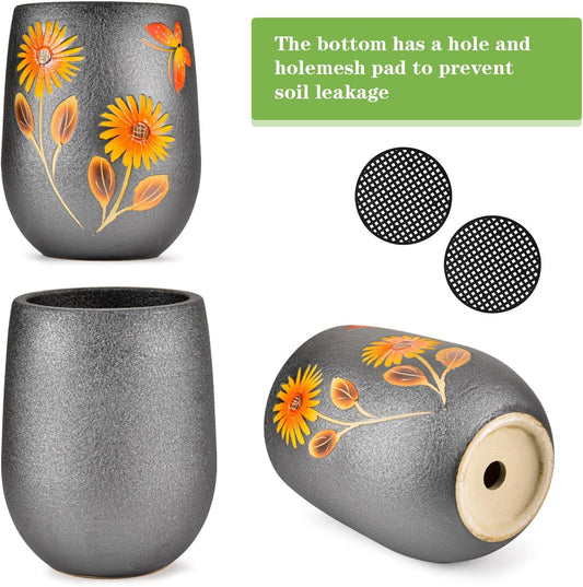 Sungmor 10.6 Inch Ceramic Succulent Plant Pot with Drainage Hole, Hand Painted Flower Pots for Plants, Unique Texture Decorative Planter for Indoor and Outdoor, Pottery Vase for Home Office Decor